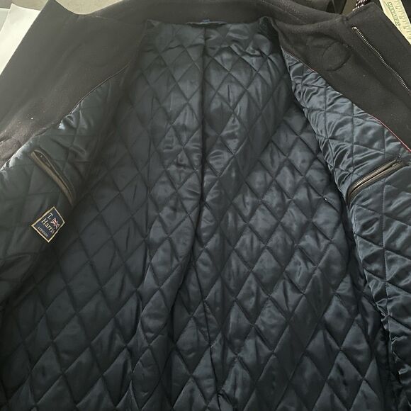 T Harris London Wool Duffel Coat Hooded Mens NO SIZE TAG L Black Toggle Full Zip - Picture 8 of 15
